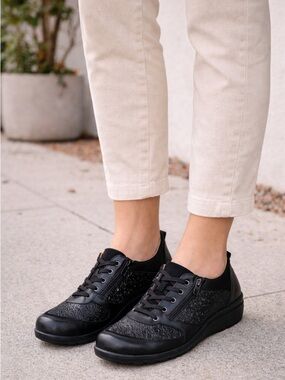 Portofino 1771 Black Leather Embossed Shoes | Comfort Walking Shoes | EUC